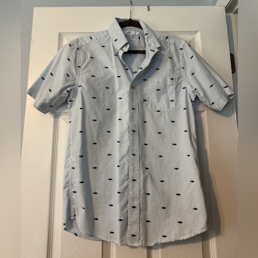 Southern Tide Set Adrift Stripe Short Sleeve Sport Shirt in Ocean Channel
